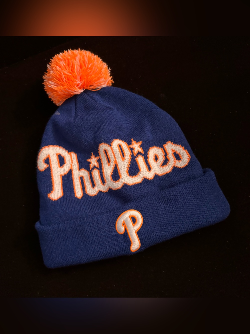 NIke Philadelphia Phillies Knit Pom Beanie - Navy & Orange One Size